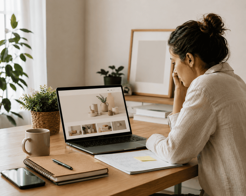 Chica frente a un ordenador generando contenidos para su web.